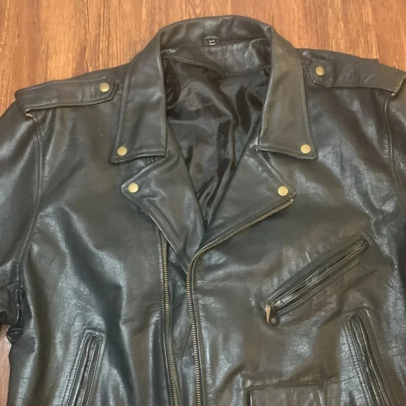 Men’s Leather Motorcycle Jacket Heavyweight Black Size 54 - Picture 7 of 11